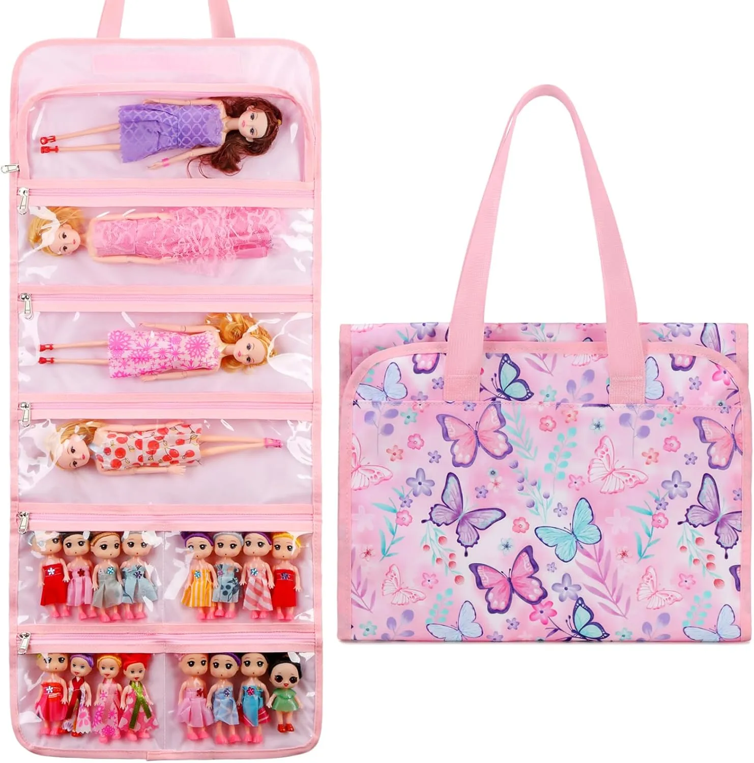 Octsky Toy Dolls Storage Bag Tote Carrying Case Compatible with LOL Surprise Toys Dolls Omg, Hanging Organizer Storage Bag with 8 Clear Window Pockets, Bag Only