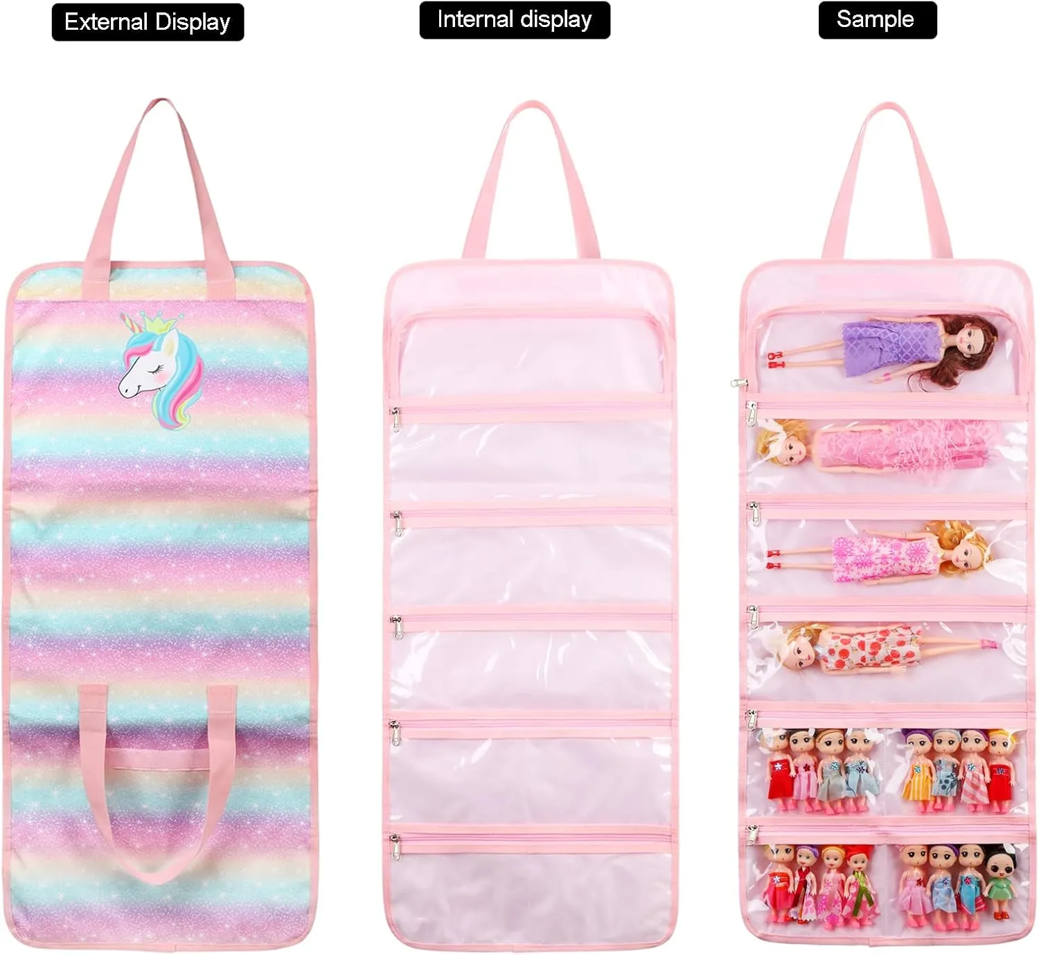 Octsky Toy Dolls Storage Bag Tote Carrying Case Compatible with LOL Surprise Toys Dolls Omg, Hanging Organizer Storage Bag with 8 Clear Window Pockets, Bag Only