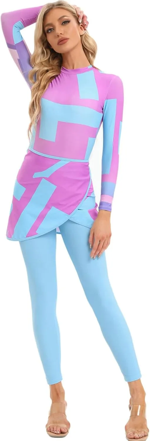 ODIZLI Womens Muslim Swimsuits Rash Guard Long Sleeve Swim One Pieces Pants   Wraps Skirts or   Long Sarong Bathing Suit