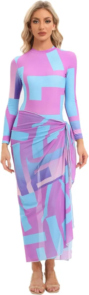 ODIZLI Womens Muslim Swimsuits Rash Guard Long Sleeve Swim One Pieces Pants   Wraps Skirts or   Long Sarong Bathing Suit