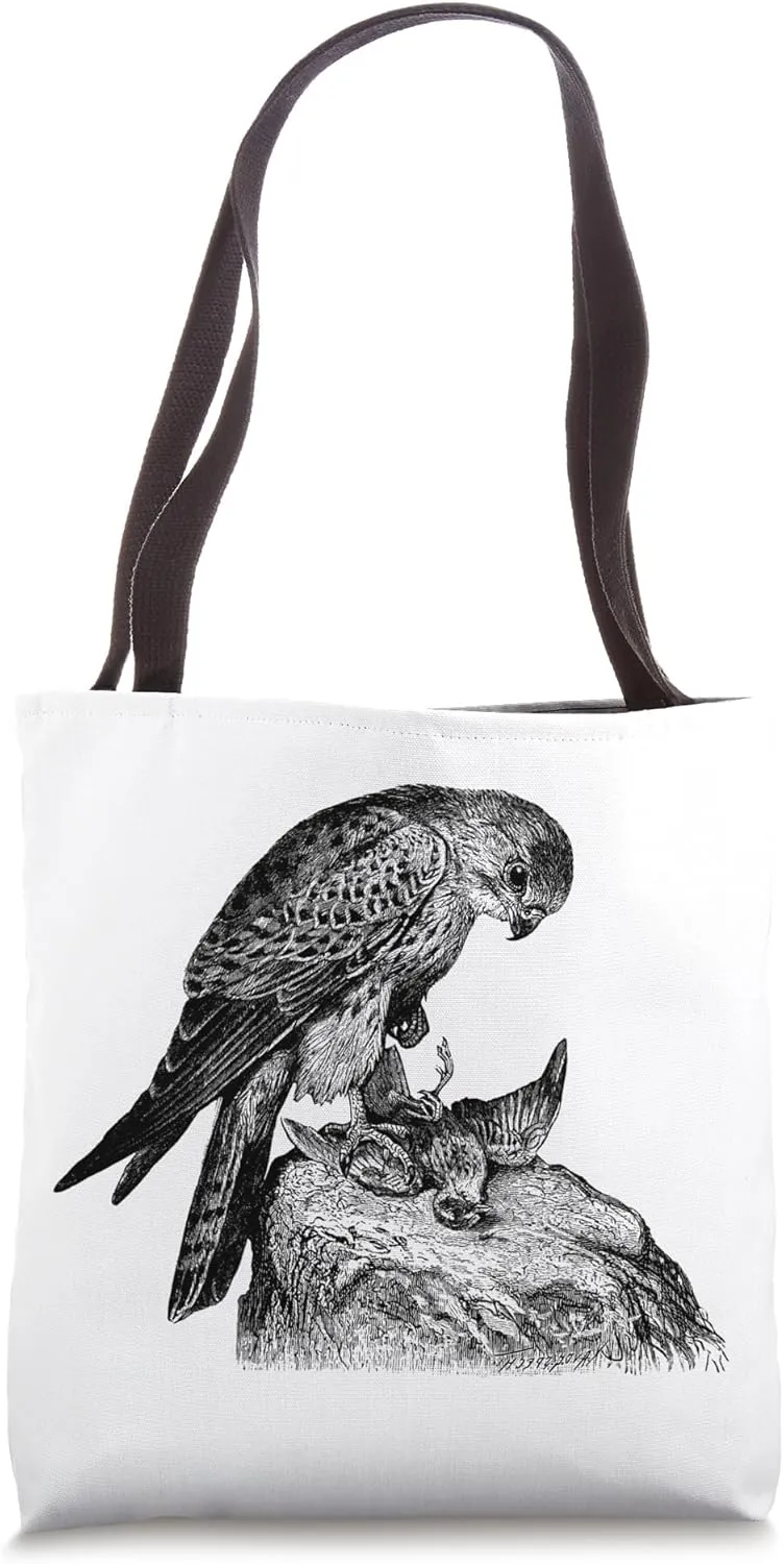 Old World Kestrel Bird with Prey Print Tote Bag
