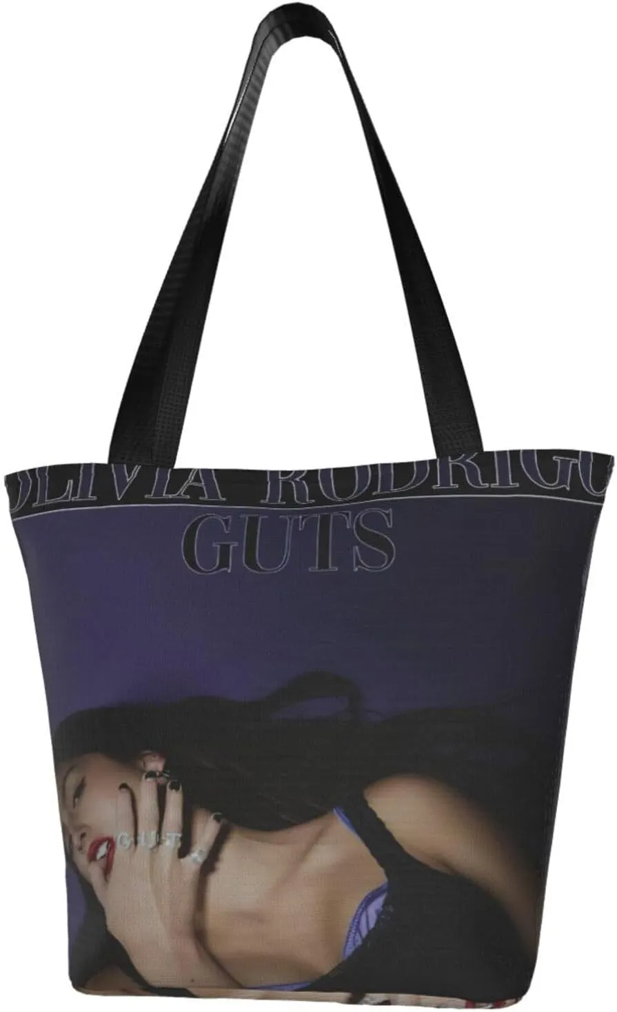 Olivia Songwriter Actress Rodrigo Reusable Grocery Bag for Kitchen Shopping Handbag Tote Bags with Zipper Unisex Stylish Shoulder Bag Daily Bags for Office