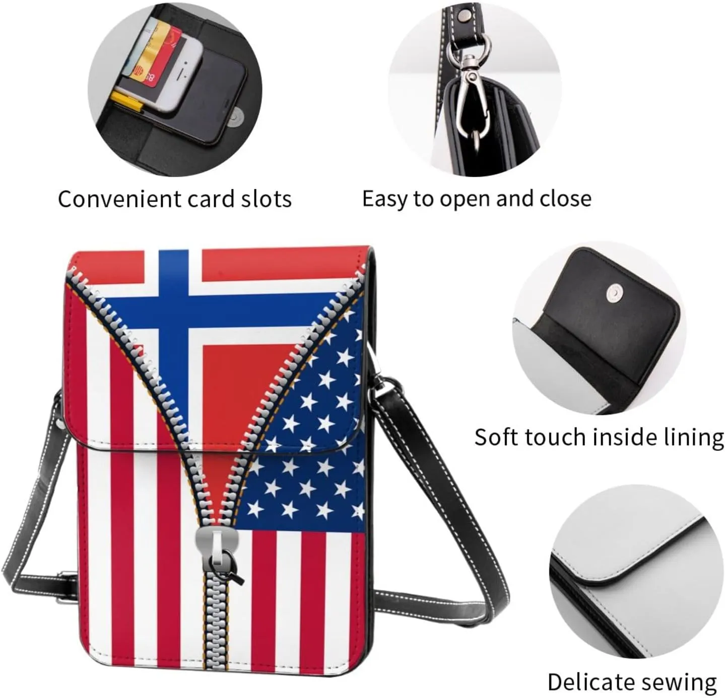 Oman Omani America Flag Printed Zipper Small Crossbody Purse Cell Phone Bag for Women