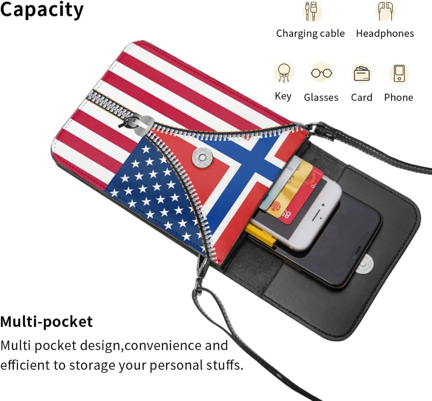 Oman Omani America Flag Printed Zipper Small Crossbody Purse Cell Phone Bag for Women