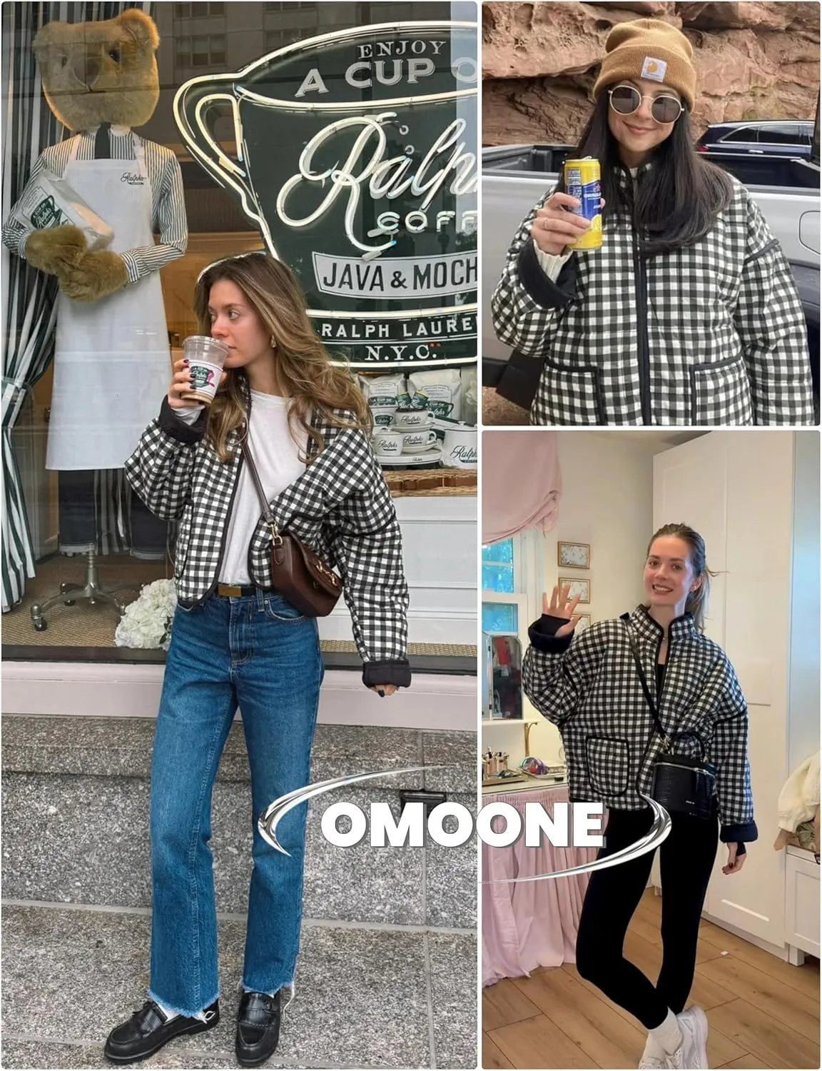 Omoone Women's Cropped Quilted Jacket Floral Printed LightWeight Padded Puffer Cardigan Coat Outwear