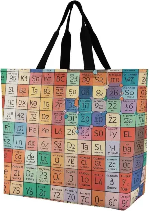 One Shoulder Shopping Bag with Handles Periodic Table of Elements Printed Storage Grocery Bag Reusable Shopping Bag for Travel Commuting Daily Use