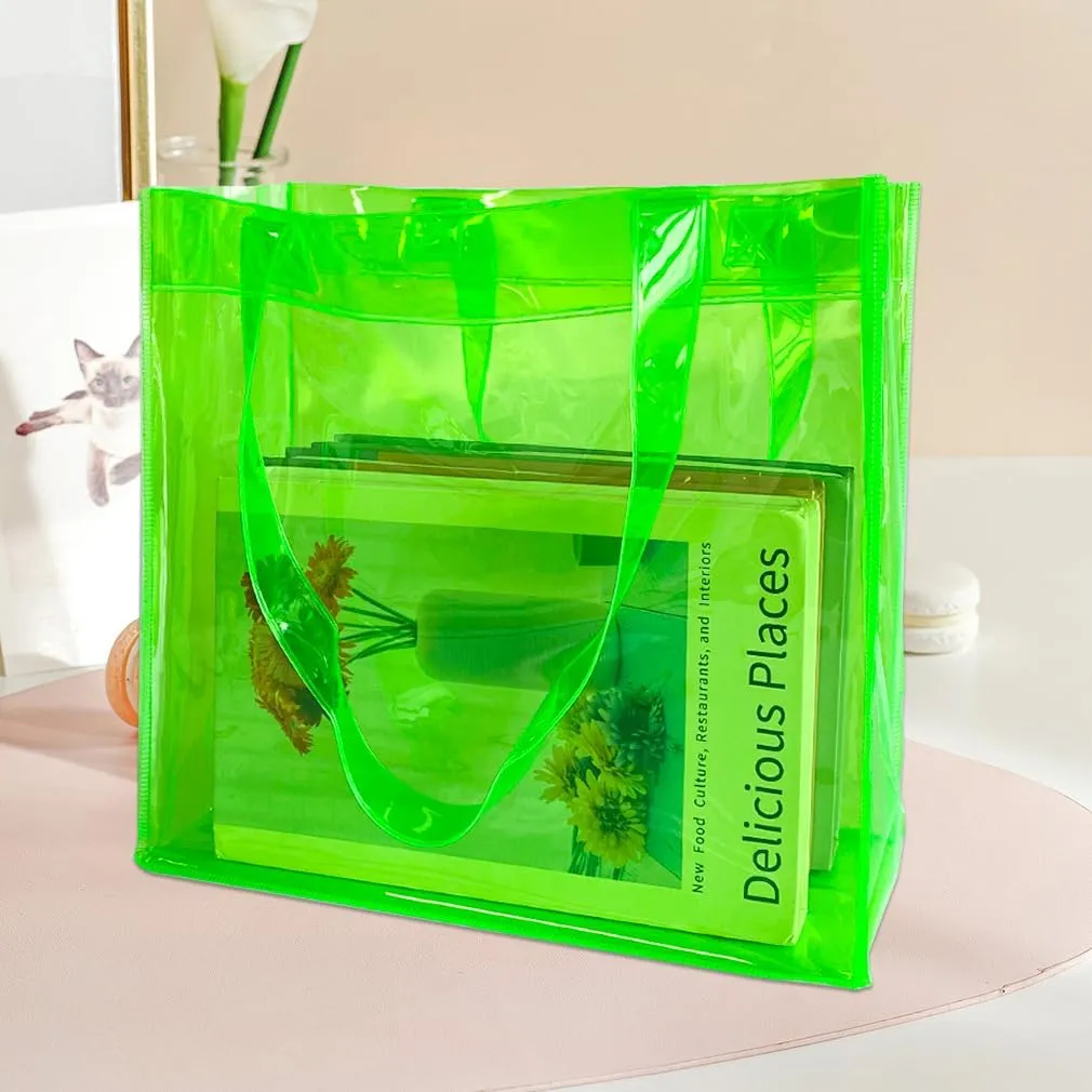 ONEART 2 Pcs 11L Beach Tote Bag 12x5x11 Clear Bag for Pool Party Shopping Bag Travel Sports Events Soild Colour Tote Bag