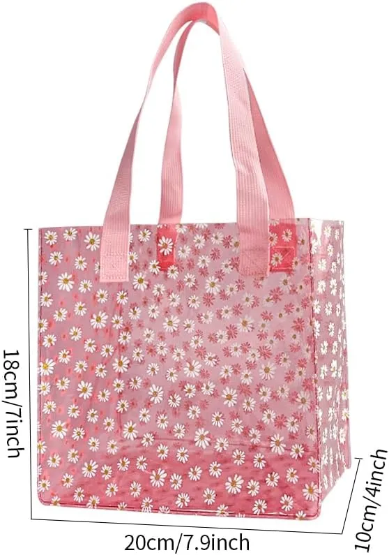 ONEART Daisy Flower PVC Tote Bag, Small Clear PVC Handbag for Beach Vacation Shopping, Waterproof Purse Bag