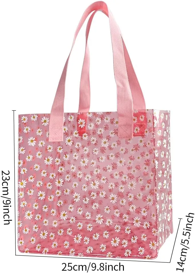 ONEART Daisy Flower PVC Tote Bag, Small Clear PVC Handbag for Beach Vacation Shopping, Waterproof Purse Bag