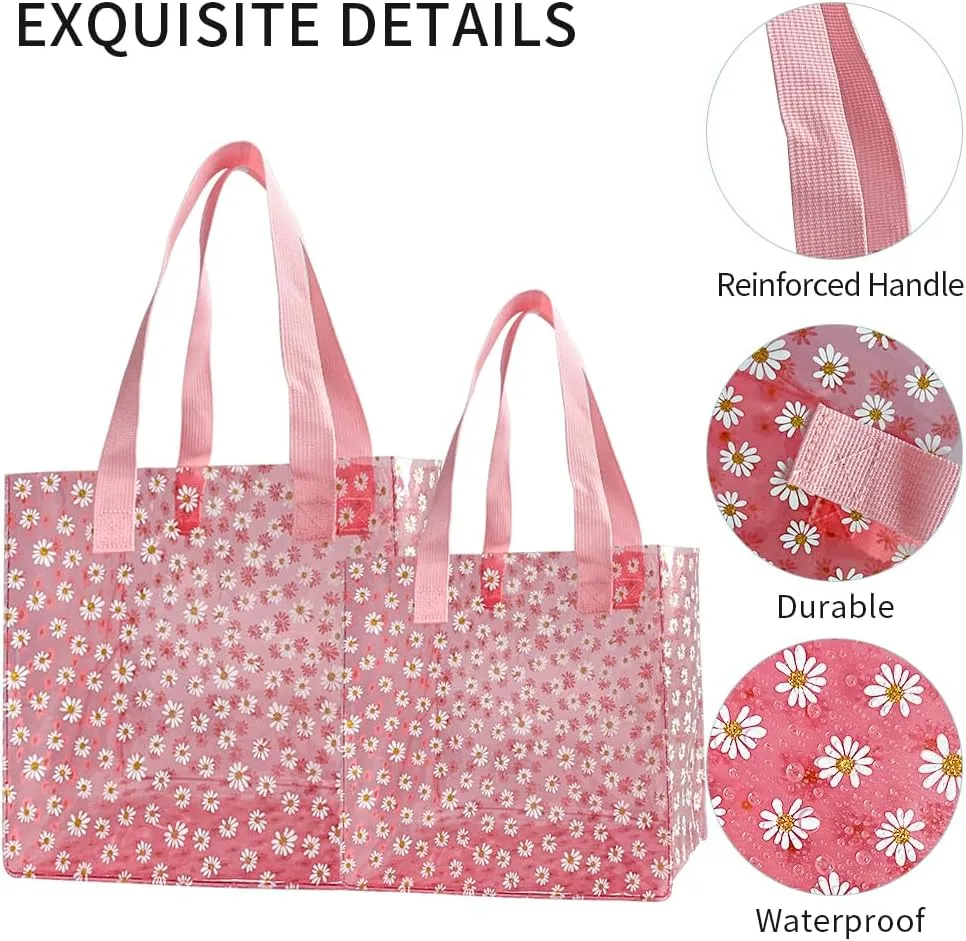 ONEART Daisy Flower PVC Tote Bag, Small Clear PVC Handbag for Beach Vacation Shopping, Waterproof Purse Bag