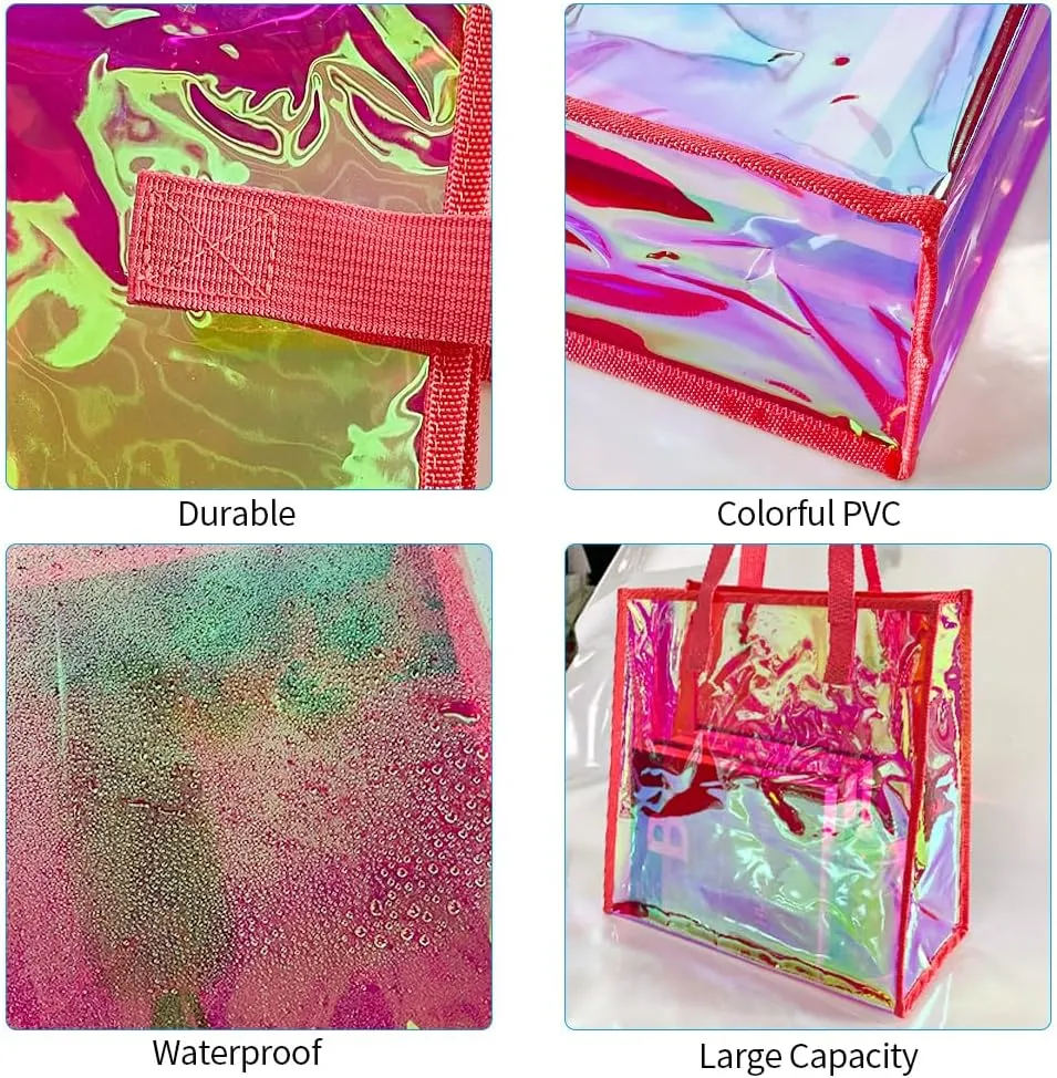 ONEART Iridescent Clear Tote Bag, Fashion Holographic Waterproof Beach Bag, Shoulder Handbag for Shopping, Gym, Travel