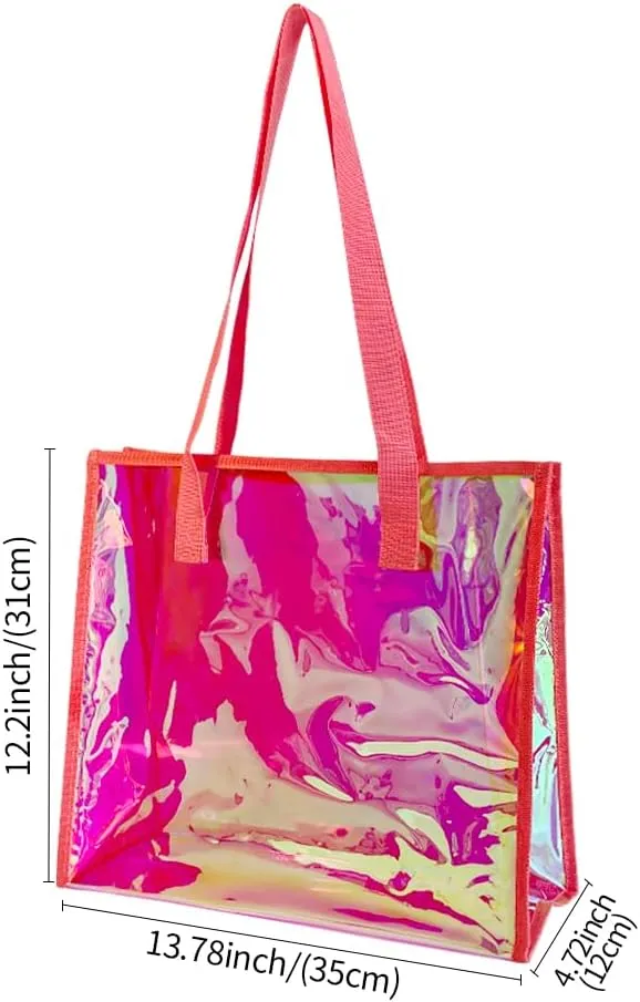 ONEART Iridescent Clear Tote Bag, Fashion Holographic Waterproof Beach Bag, Shoulder Handbag for Shopping, Gym, Travel