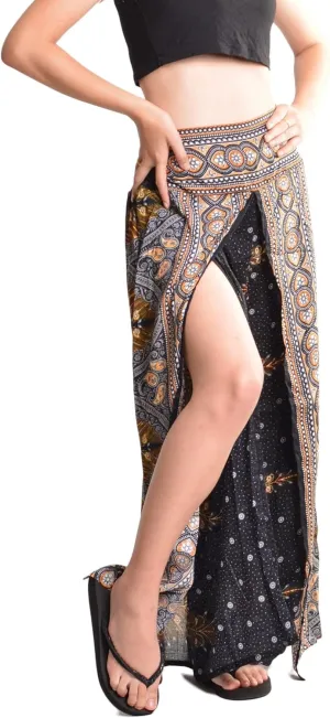 Orient Trail Womens Palazzo Slit Leg Wide Leg Wrap Pants Casual Beach Boho Hippie Bohemian Pilates Flowy Pants Sizes 2-18