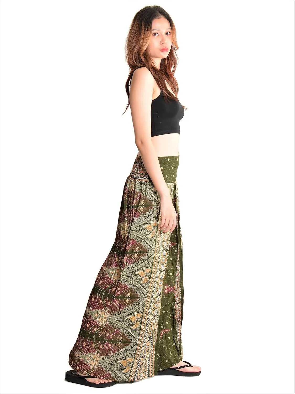Orient Trail Womens Palazzo Slit Leg Wide Leg Wrap Pants Casual Beach Boho Hippie Bohemian Pilates Flowy Pants Sizes 2-18