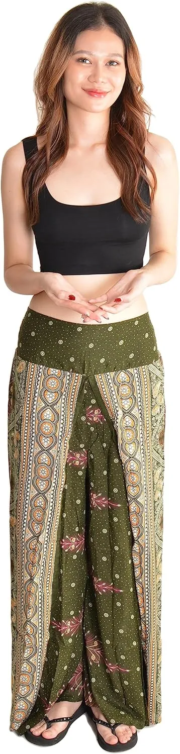 Orient Trail Womens Palazzo Slit Leg Wide Leg Wrap Pants Casual Beach Boho Hippie Bohemian Pilates Flowy Pants Sizes 2-18