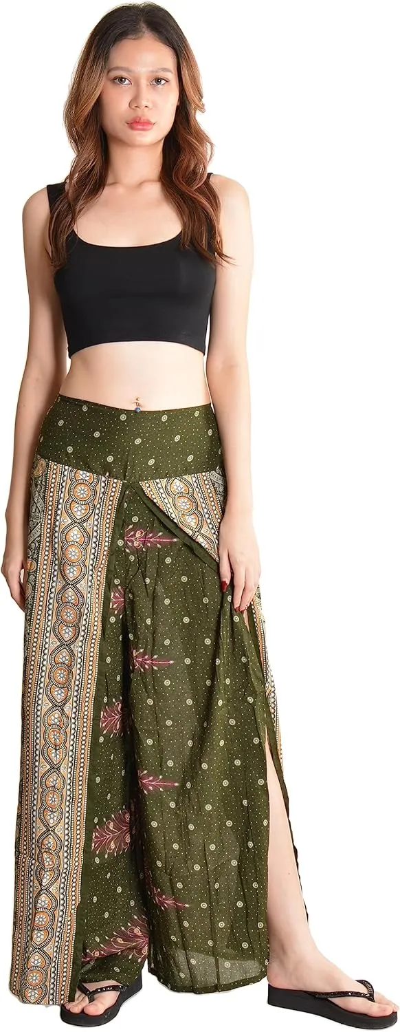 Orient Trail Womens Palazzo Slit Leg Wide Leg Wrap Pants Casual Beach Boho Hippie Bohemian Pilates Flowy Pants Sizes 2-18