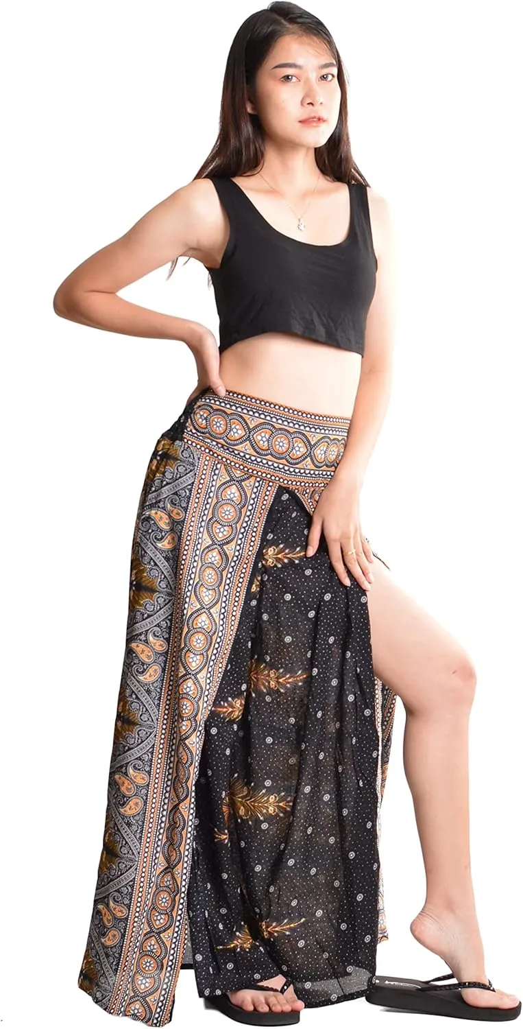 Orient Trail Womens Palazzo Slit Leg Wide Leg Wrap Pants Casual Beach Boho Hippie Bohemian Pilates Flowy Pants Sizes 2-18