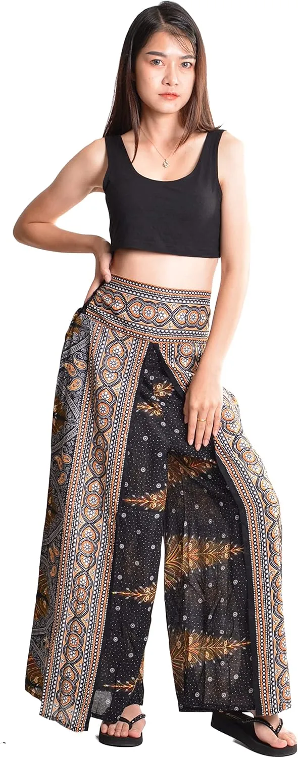 Orient Trail Womens Palazzo Slit Leg Wide Leg Wrap Pants Casual Beach Boho Hippie Bohemian Pilates Flowy Pants Sizes 2-18