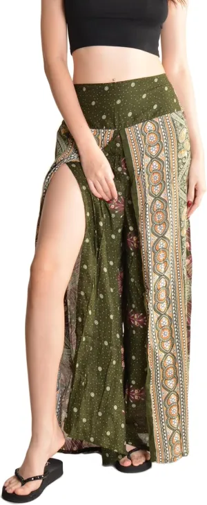 Orient Trail Womens Palazzo Slit Leg Wide Leg Wrap Pants Casual Beach Boho Hippie Bohemian Pilates Flowy Pants Sizes 2-18