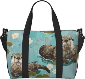 Otters Printed Travel Duffel Bag for Men Women Shoulder Weekender Overnight Bags for for Beach Swim Sports Gym