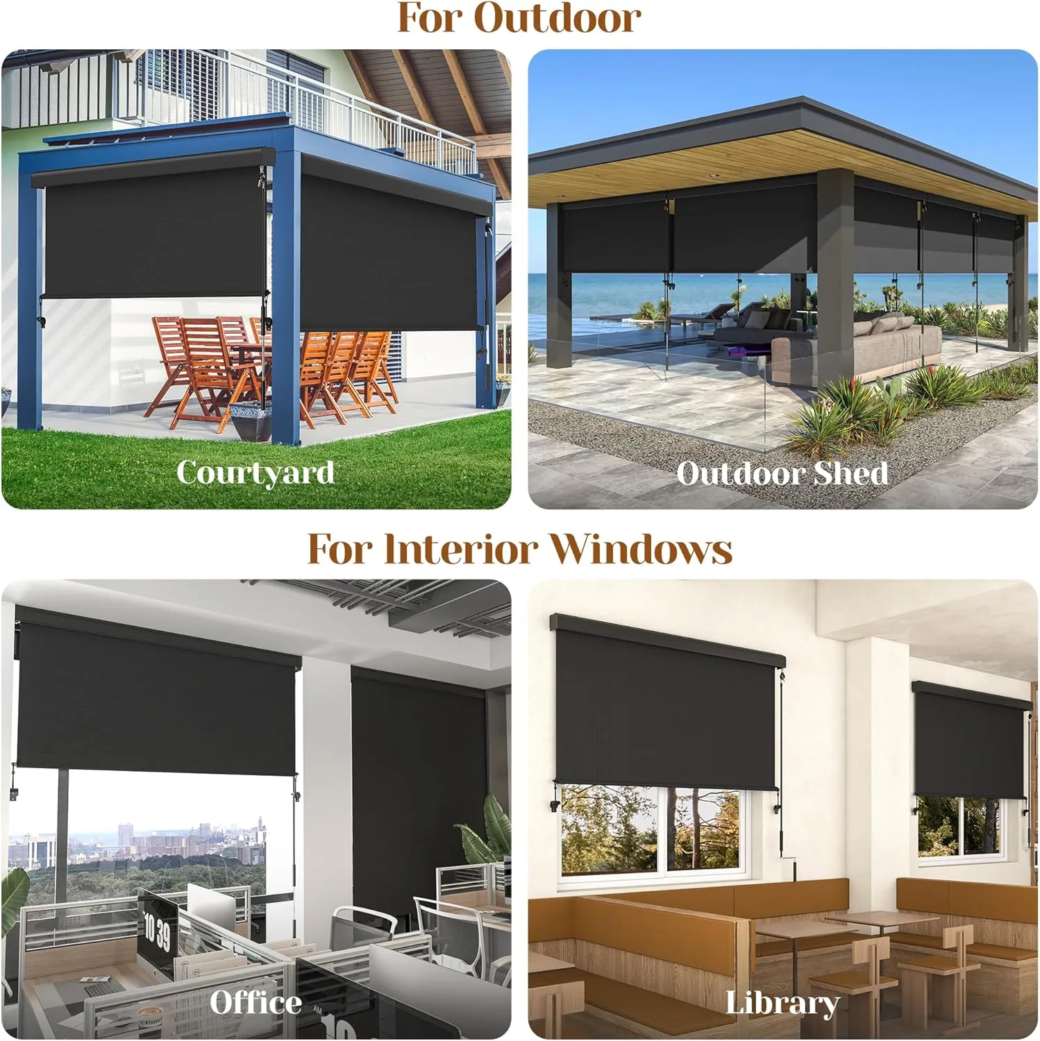 Outdoor Roller Shade for Patio with Aluminum Valance, (10'W X 8'H) 420GSM New Material Patio Blinds with 95% UV Blockout, Outdoor Blinds with Crank Handle for Shading, Privacy Protection, Black