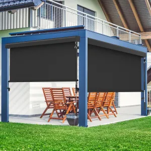Outdoor Roller Shade for Patio with Aluminum Valance, (10'W X 8'H) 420GSM New Material Patio Blinds with 95% UV Blockout, Outdoor Blinds with Crank Handle for Shading, Privacy Protection, Black