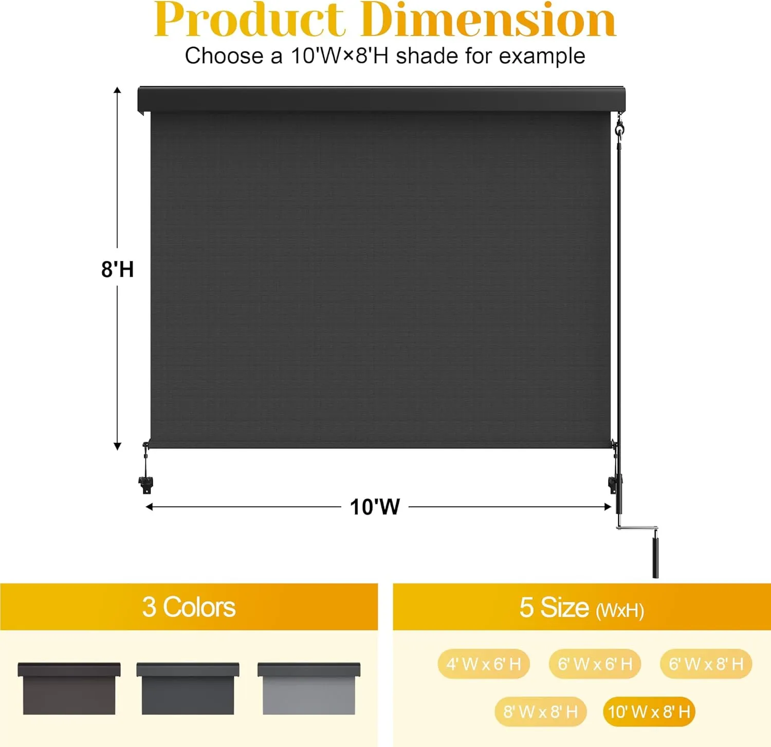 Outdoor Roller Shade for Patio with Aluminum Valance, (10'W X 8'H) 420GSM New Material Patio Blinds with 95% UV Blockout, Outdoor Blinds with Crank Handle for Shading, Privacy Protection, Black