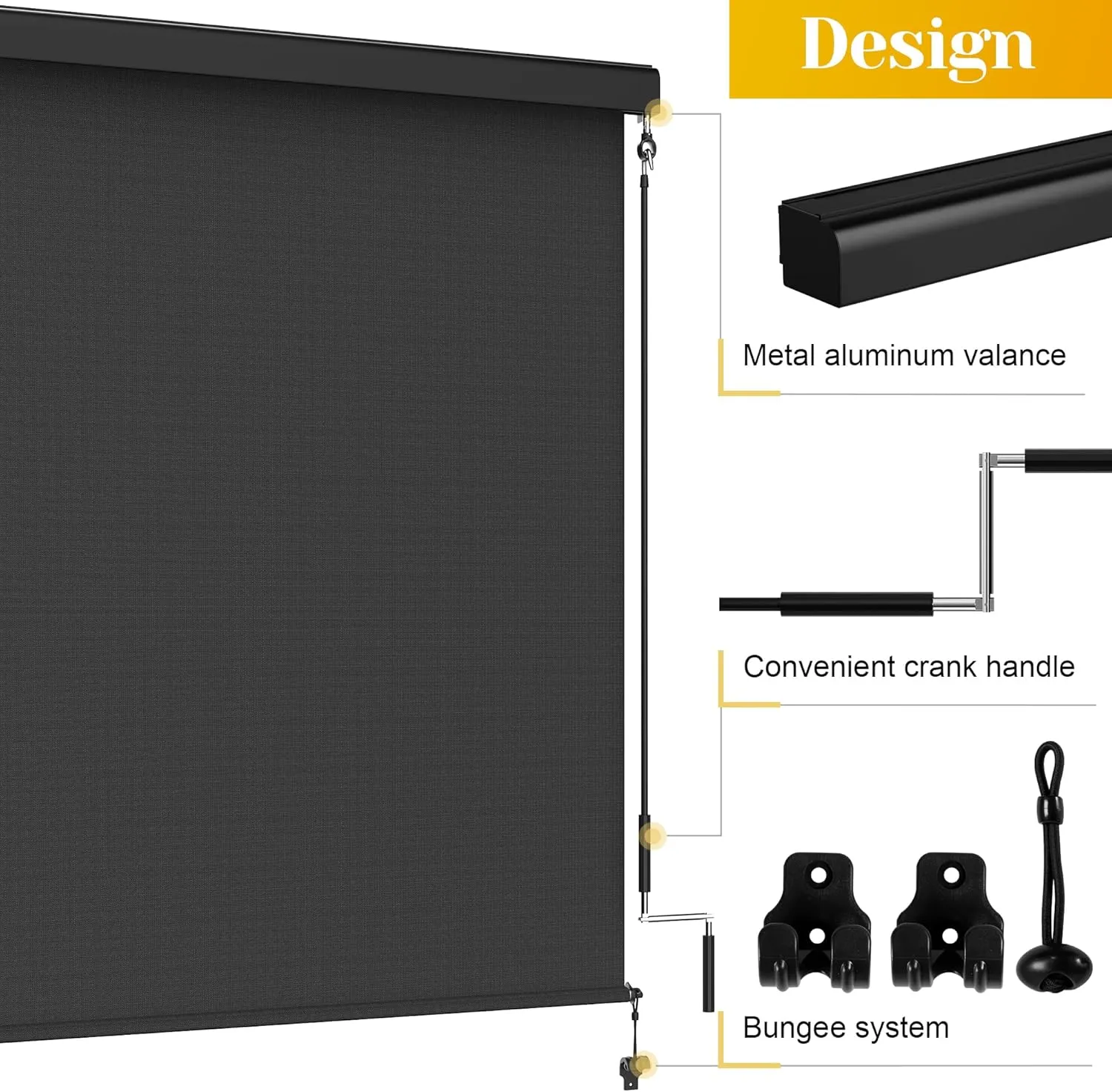 Outdoor Roller Shade for Patio with Aluminum Valance, (10'W X 8'H) 420GSM New Material Patio Blinds with 95% UV Blockout, Outdoor Blinds with Crank Handle for Shading, Privacy Protection, Black