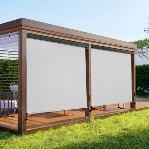 Outdoor Roller Shade with Aluminum Valance, (4'W X 6'H) 420GSM New Material Patio Shade with 95% UV Blockout, Outdoor Blinds with Crank Handle for Shading, Privacy Protection, Gray
