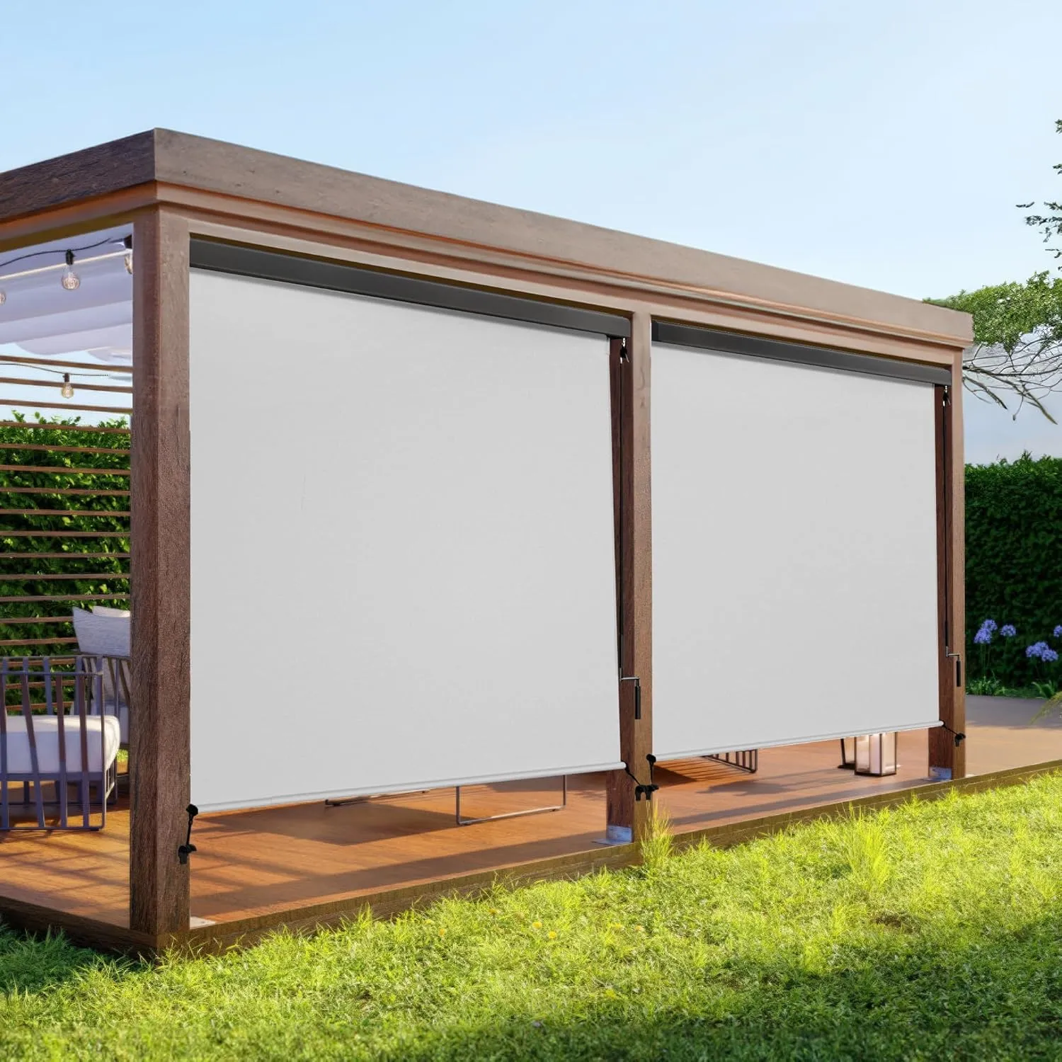Outdoor Roller Shade with Aluminum Valance, (4'W X 6'H) 420GSM New Material Patio Shade with 95% UV Blockout, Outdoor Blinds with Crank Handle for Shading, Privacy Protection, Gray