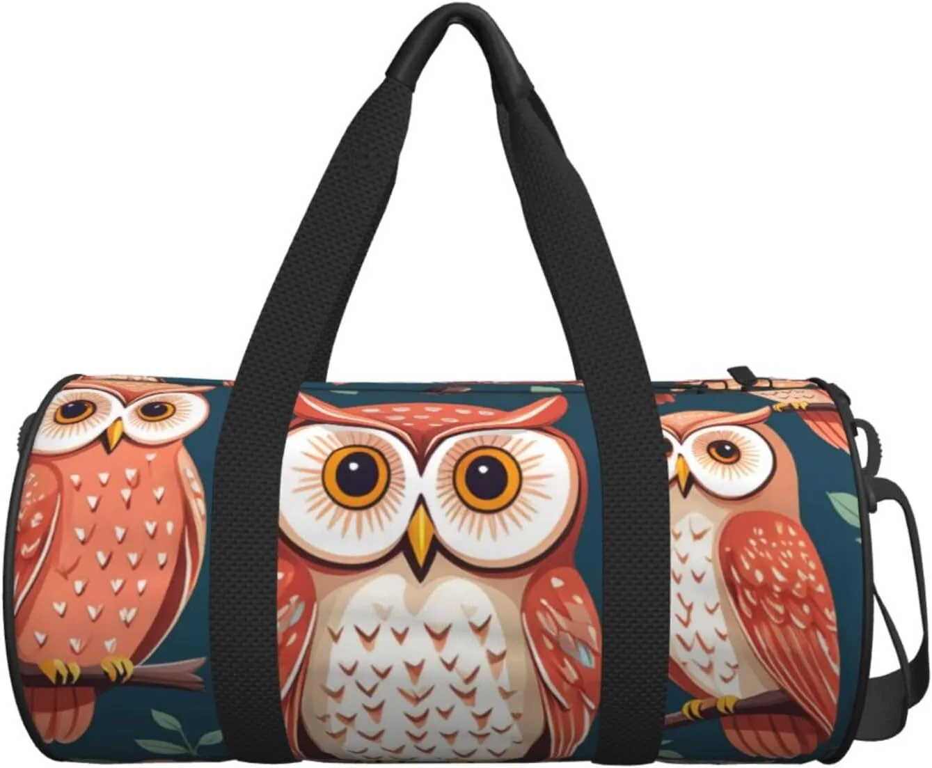 Owl Pattern Printed Travel Bag,Round Personal Item Storage bag,Foldie Duffel Bag for Traveling Vacation,Fitness,Sports