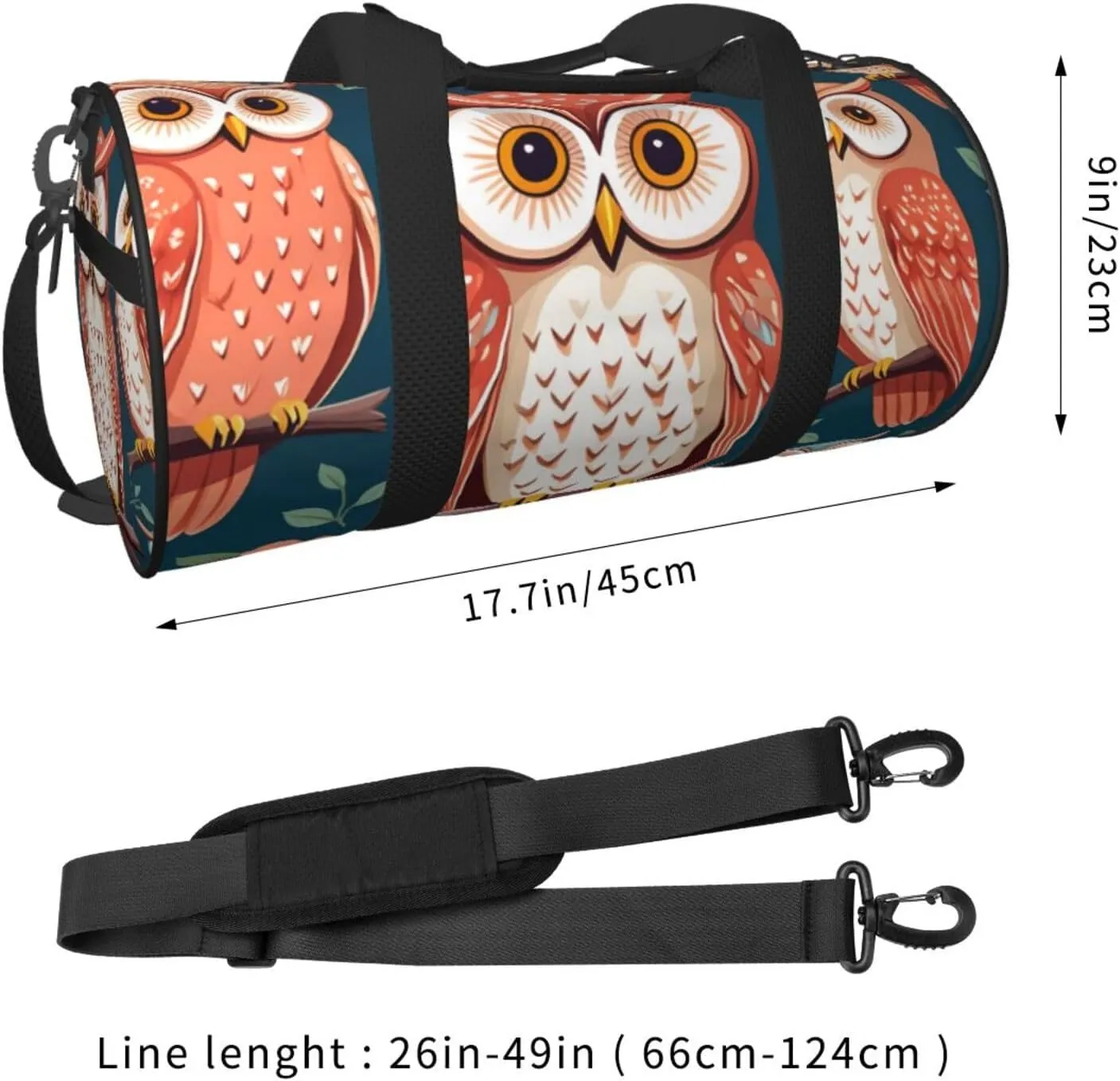 Owl Pattern Printed Travel Bag,Round Personal Item Storage bag,Foldie Duffel Bag for Traveling Vacation,Fitness,Sports