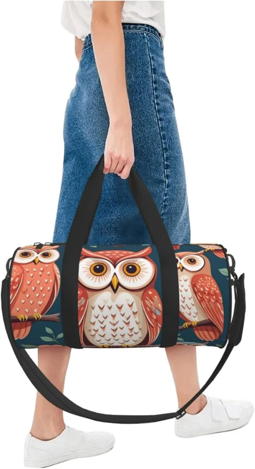 Owl Pattern Printed Travel Bag,Round Personal Item Storage bag,Foldie Duffel Bag for Traveling Vacation,Fitness,Sports