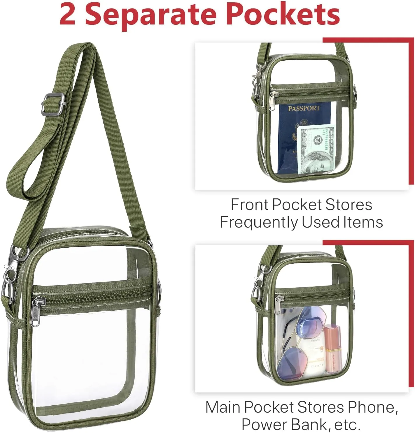 PACKISM Clear Bag for Stadium Events - Clear Purses for Women Stadium Crossbody Messenger Bag for Concerts Sporting Events