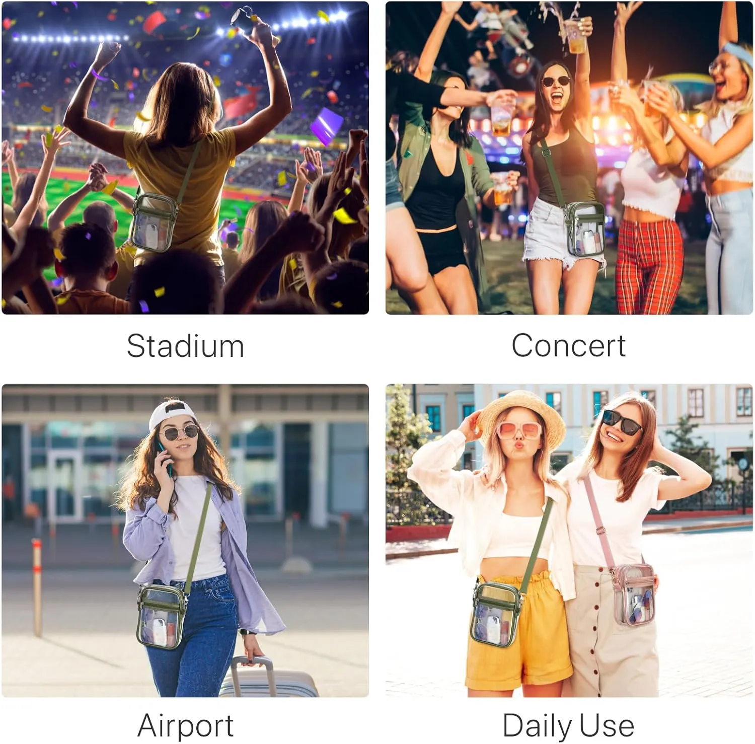 PACKISM Clear Bag for Stadium Events - Clear Purses for Women Stadium Crossbody Messenger Bag for Concerts Sporting Events