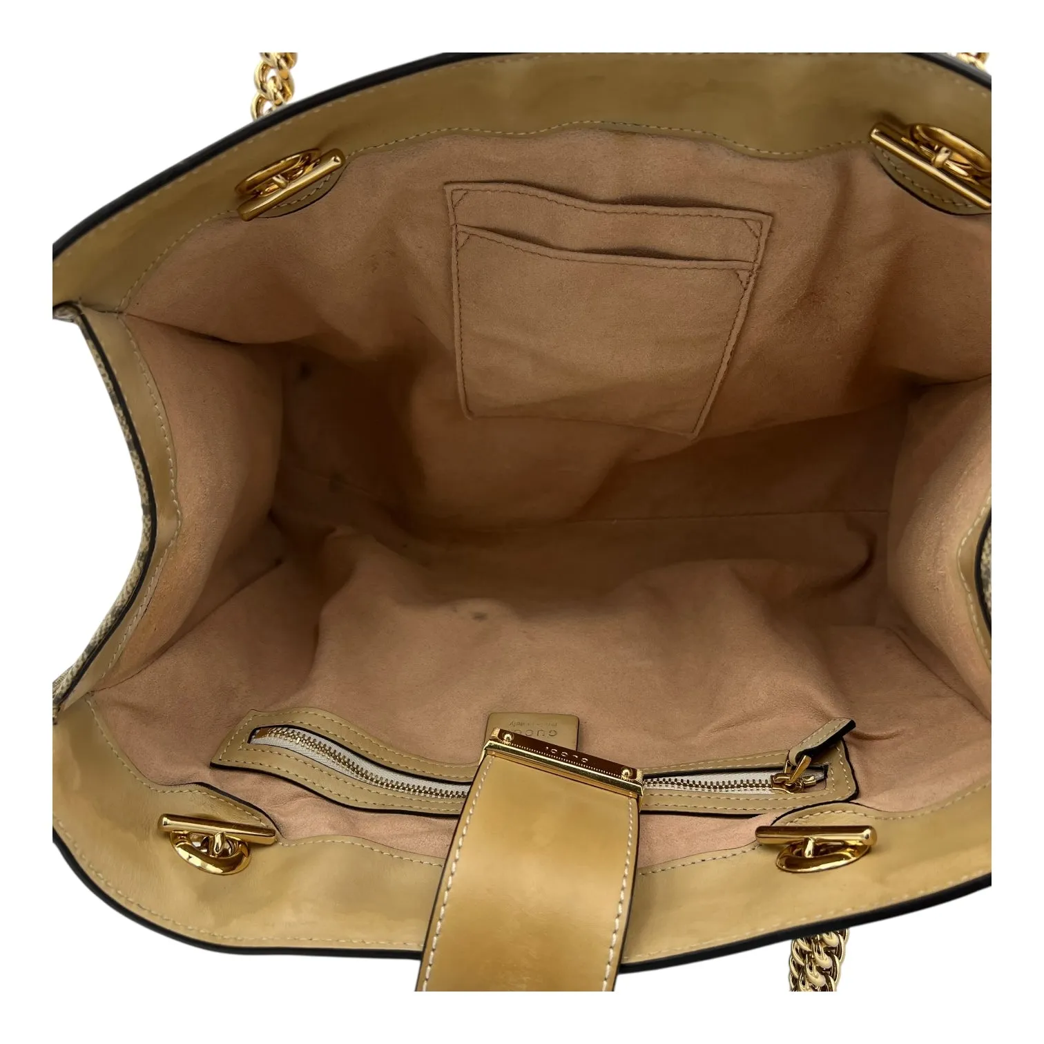 Padlock Tote Bag Beige in Coated Canvas, Gold hardware