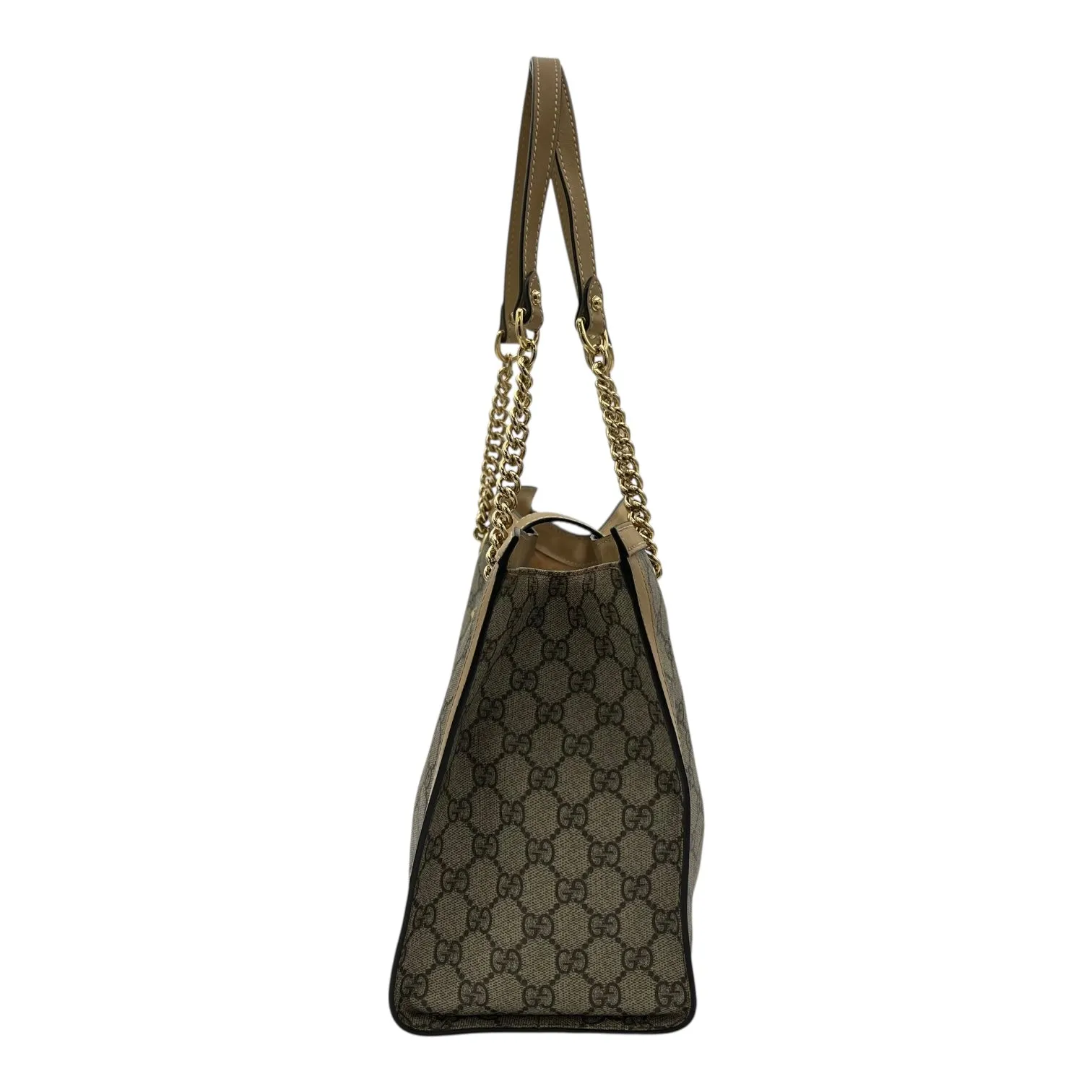 Padlock Tote Bag Beige in Coated Canvas, Gold hardware