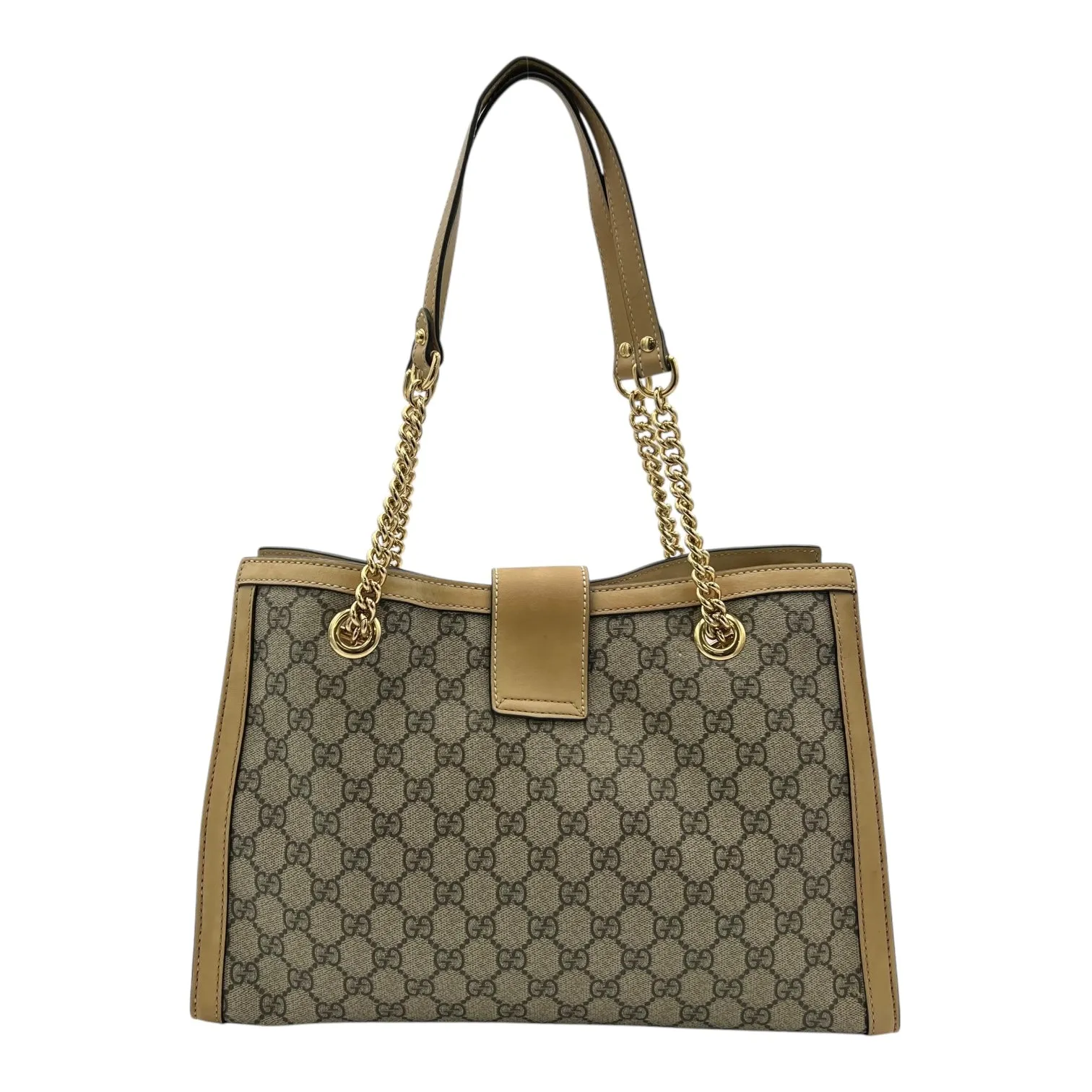 Padlock Tote Bag Beige in Coated Canvas, Gold hardware
