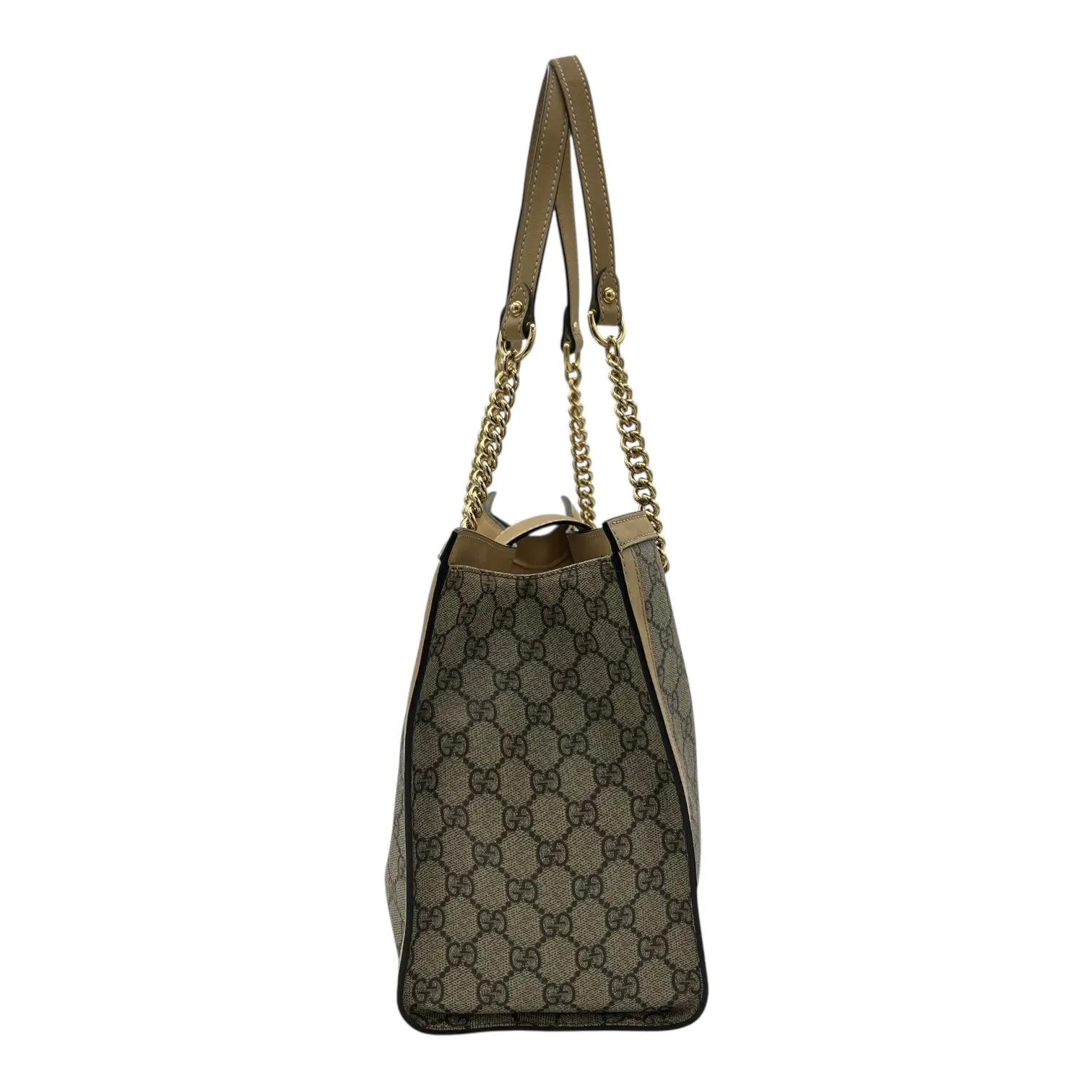 Padlock Tote Bag Beige in Coated Canvas, Gold hardware