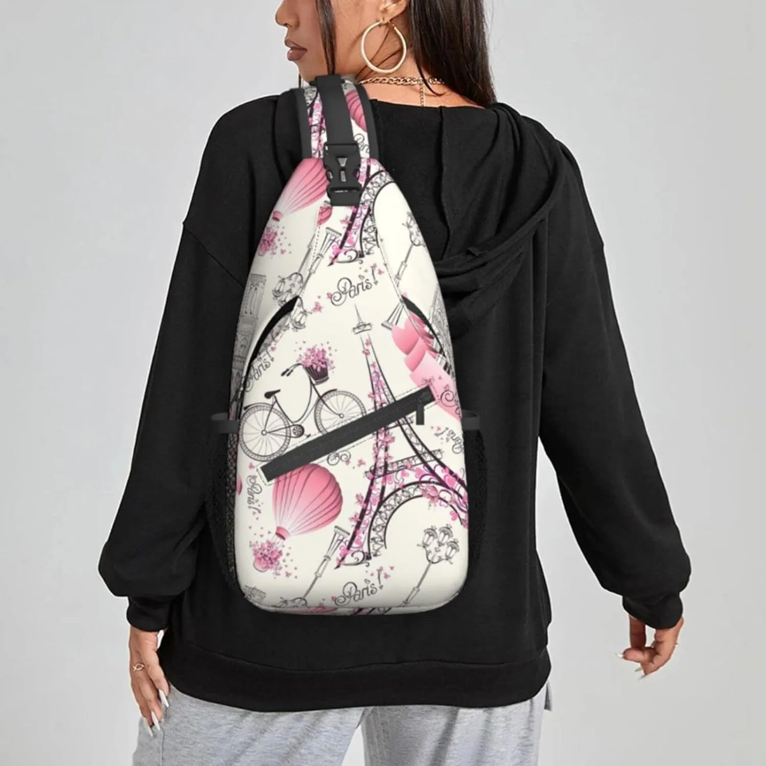 Paris Eiffel Tower Sling Backpack Crossbody Sling Bag for Women Men Shoulder Bag Travel Hiking Daypack