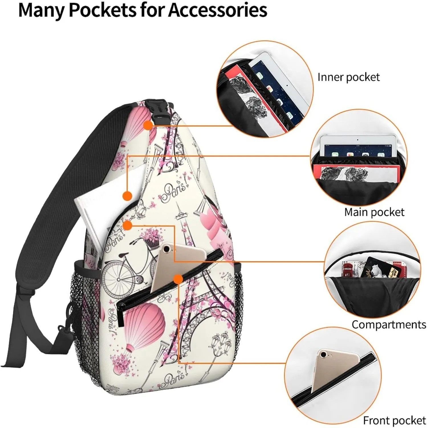 Paris Eiffel Tower Sling Backpack Crossbody Sling Bag for Women Men Shoulder Bag Travel Hiking Daypack
