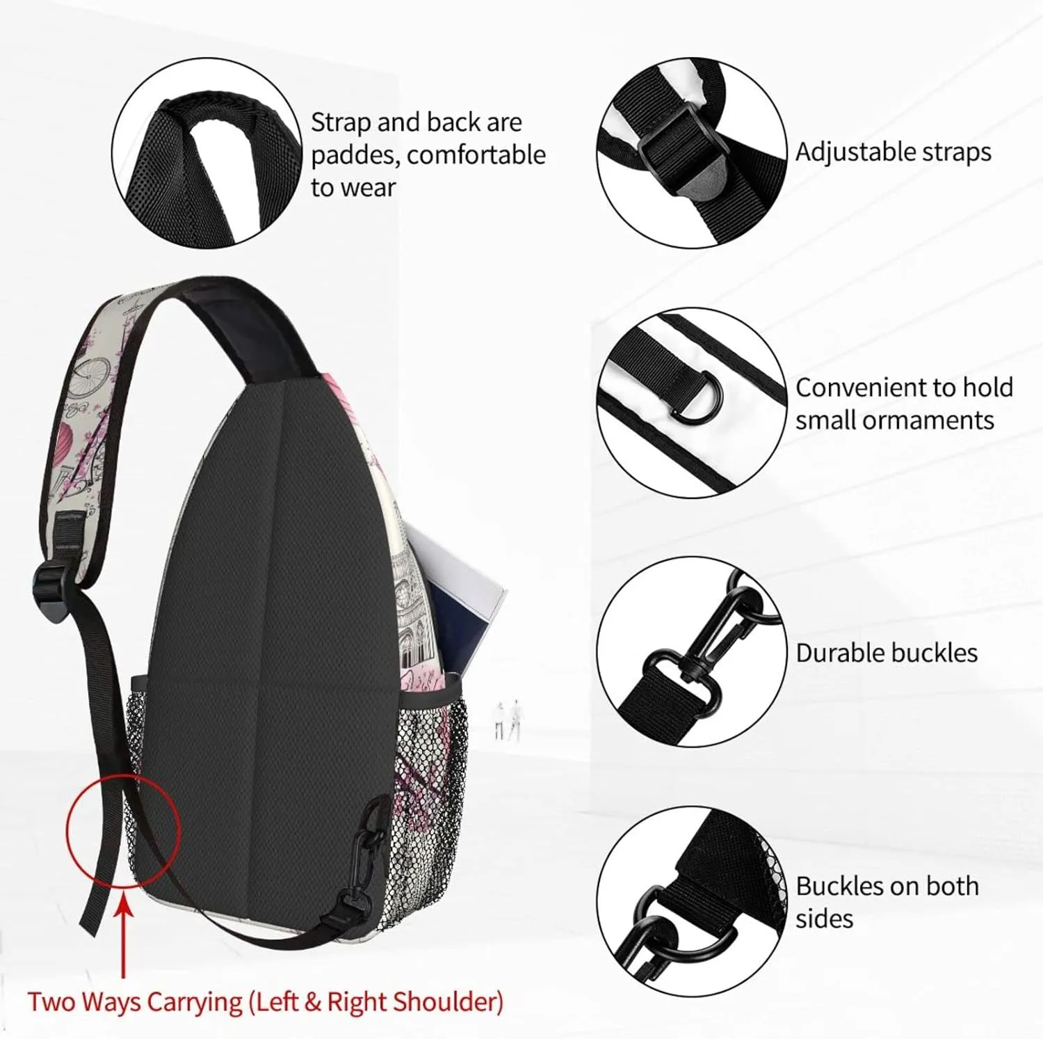 Paris Eiffel Tower Sling Backpack Crossbody Sling Bag for Women Men Shoulder Bag Travel Hiking Daypack
