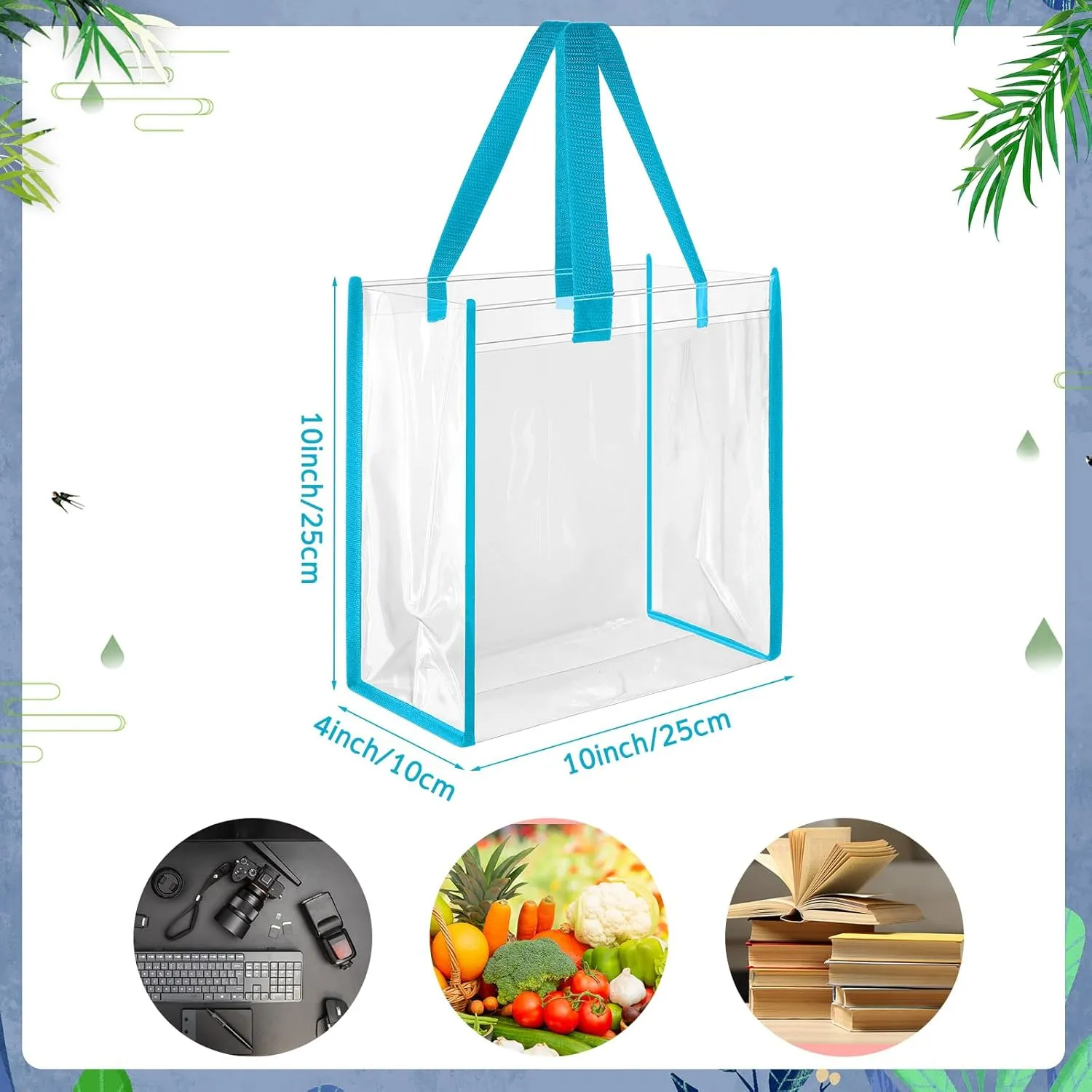 Paterr 20 Pack Plastic Clear Tote Bags 10 x 10 x 4 Inch Stadium Approved Gift Bag with Handles for Women Sports Work Travel