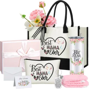 Paterr 7 Pcs Best Grandma Nana Gifts 20oz Stainless Steel Tumbler Tote Bag Sock Keychain Gift Card for Mother's Day