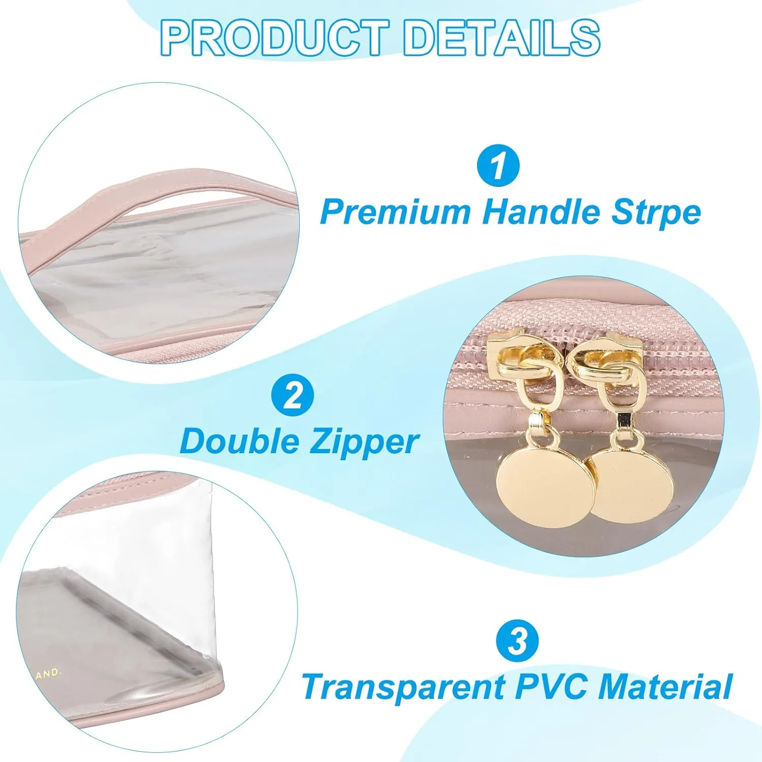 PATIKIL Clear Toiletry Bag, Waterproof Travel Makeup Bag Cosmetic Bag Organizer Large Capacity Portable Tote Storage with Handle Strap Zipper for Women Men, Pink