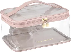 PATIKIL Clear Toiletry Bag, Waterproof Travel Makeup Bag Cosmetic Bag Organizer Large Capacity Portable Tote Storage with Handle Strap Zipper for Women Men, Pink