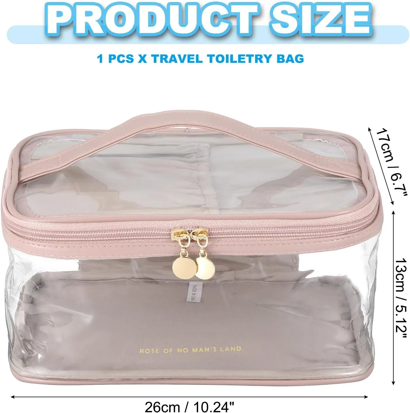 PATIKIL Clear Toiletry Bag, Waterproof Travel Makeup Bag Cosmetic Bag Organizer Large Capacity Portable Tote Storage with Handle Strap Zipper for Women Men, Pink