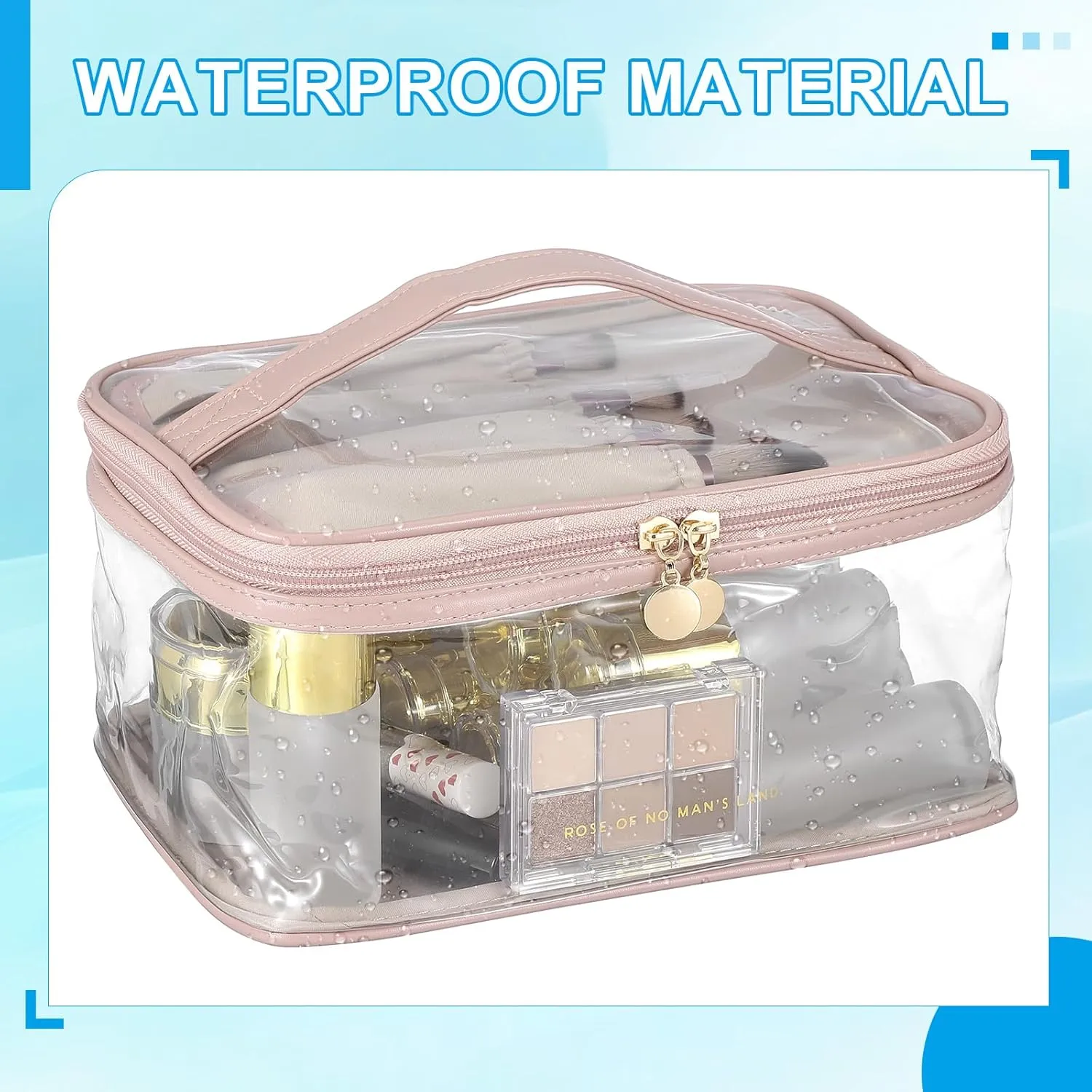 PATIKIL Clear Toiletry Bag, Waterproof Travel Makeup Bag Cosmetic Bag Organizer Large Capacity Portable Tote Storage with Handle Strap Zipper for Women Men, Pink
