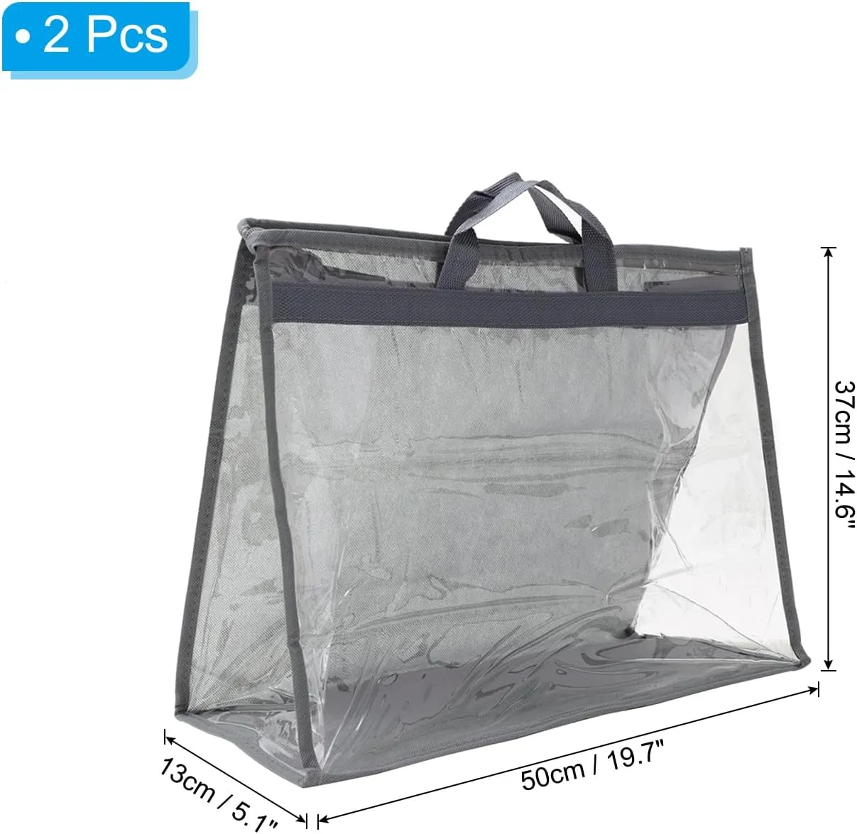 PATIKIL Handbag Dust Bags, 2 Pack Clear Purse Storage Organizer XXL Size PVC Dustproof Handbag Cover Transparent Purse Protector, Gray