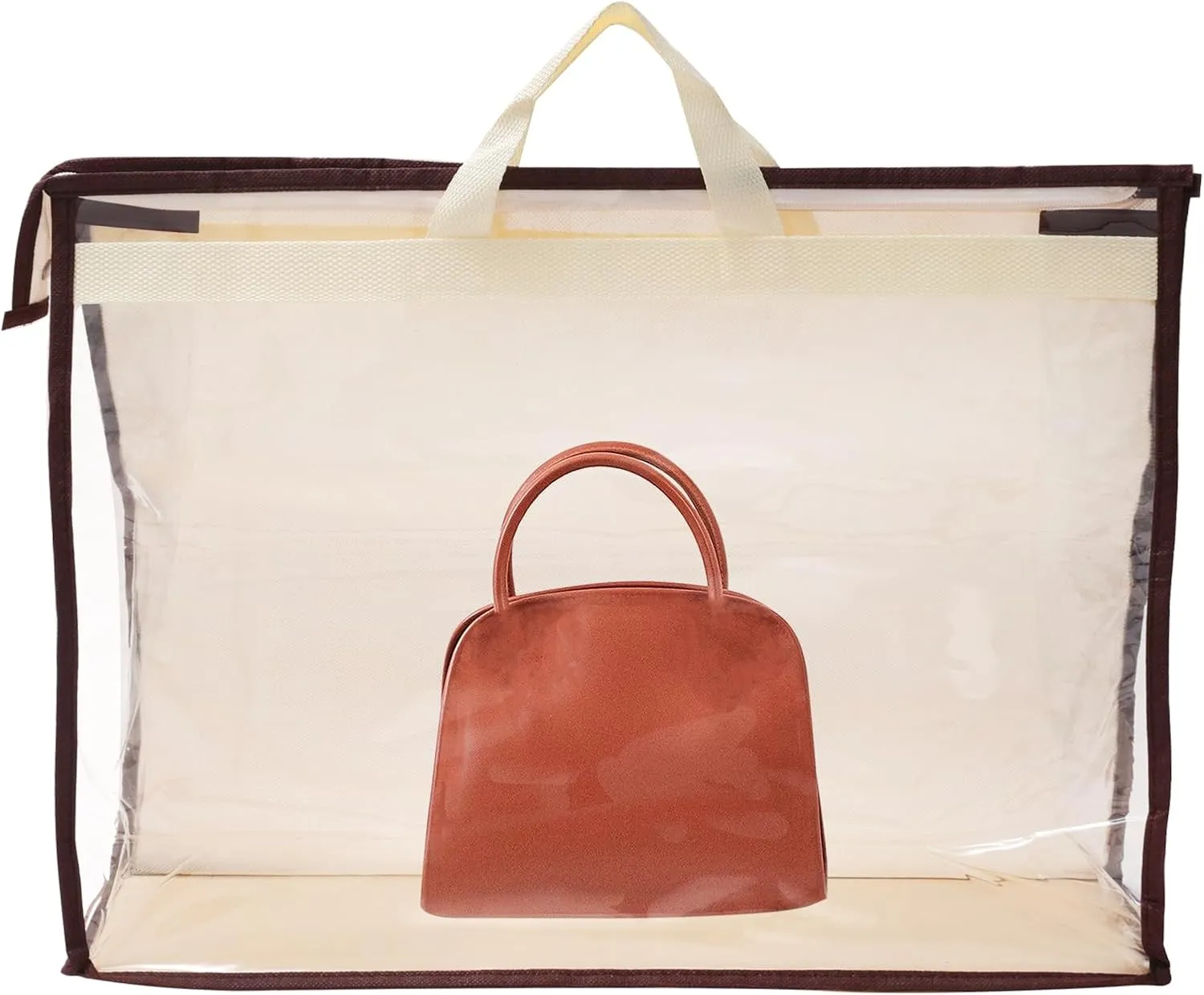 PATIKIL Handbag Dust Bags, Clear Purse Storage Organizer XXL Size PVC Dustproof Handbag Cover Transparent Purse Protector, Beige